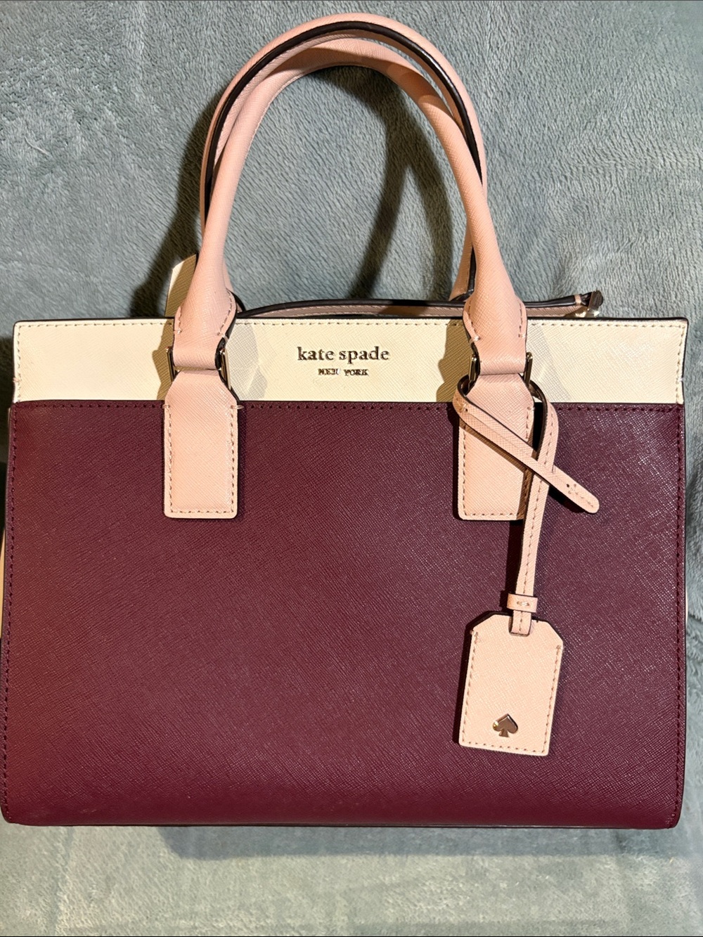 kate spade Two-Tone Burgundy and Blush Leather Satchel with Cream Trim